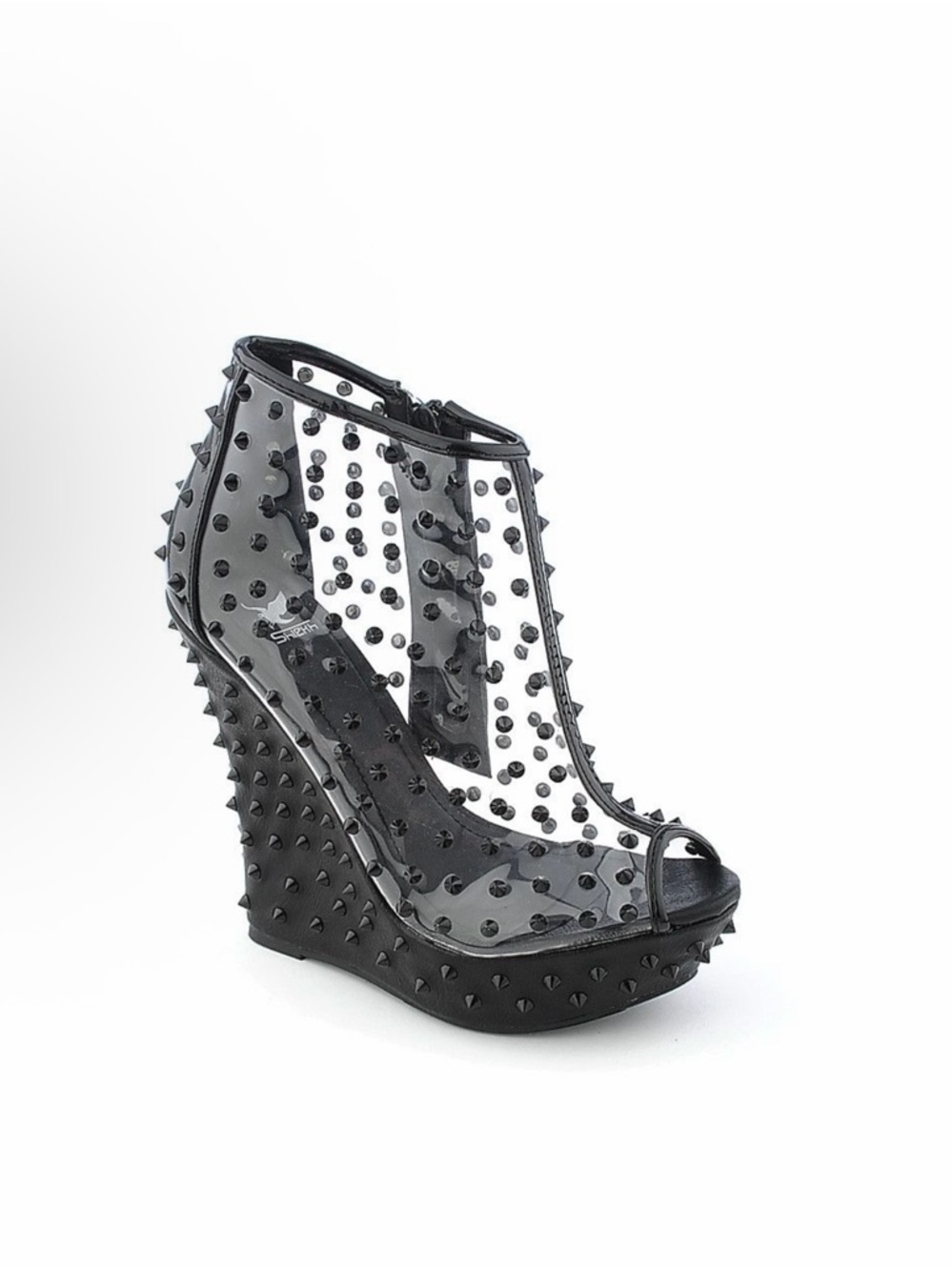 Women’s Black Studded Clear Wedge Bootie